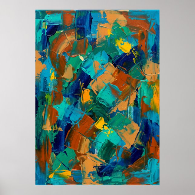 Poster Cartaz Abstrato Turquesa Ocre (Frente)