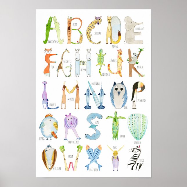 Poster Cartaz Alfabeto Animal - 13 x 19 polegadas (Frente)