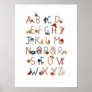 Poster Cartaz alfabeto Boho, arte de parede, cartaz de sa