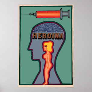 Poster Cartaz anti-droga polonês dos anos 1970 Heroina