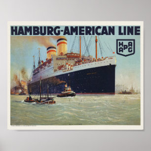 Poster Cartaz Antigo da Linha Hamburg-Americana 1925