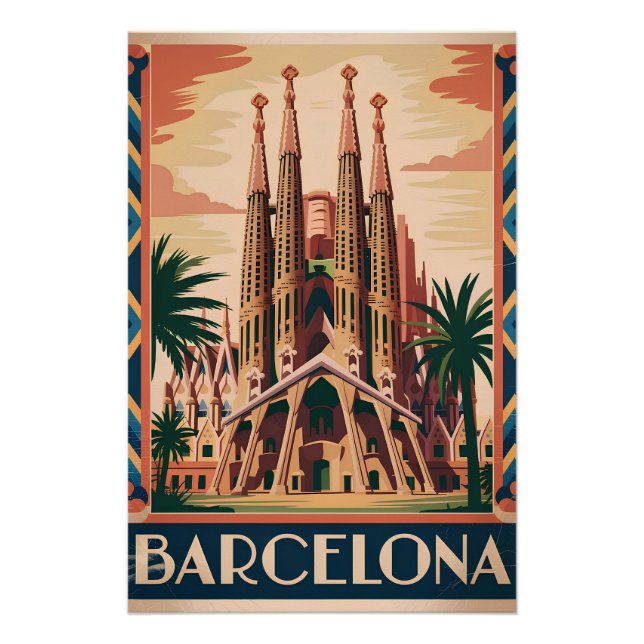 Póster Cartaz antigo de Barcelona Espanha (Frente)