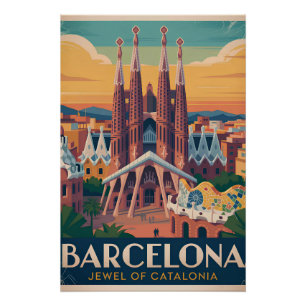 Póster Cartaz antigo de Barcelona Espanha