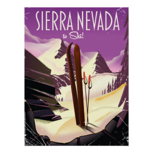Póster cartaz antigo de esqui da Sierra Nevada