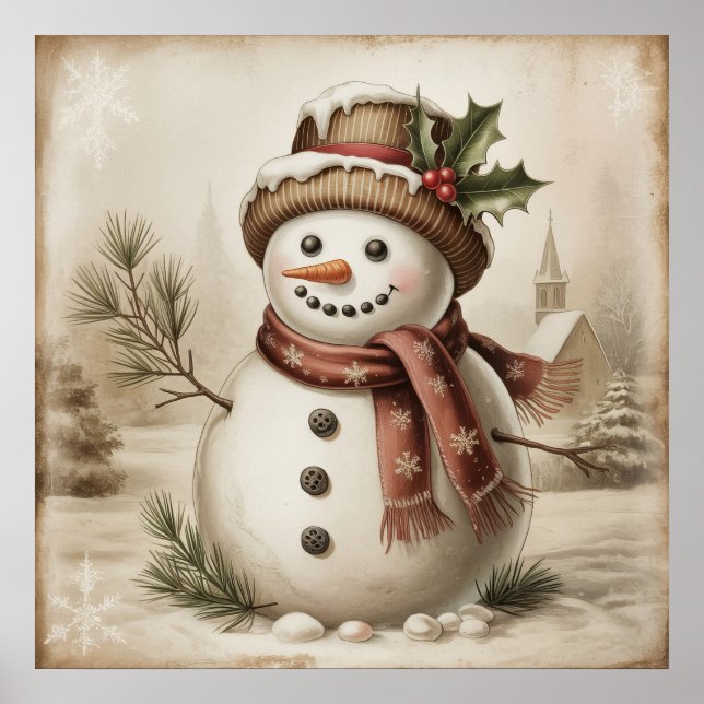 Poster Cartaz Antigo de Papai Noel de Neve (Frente)