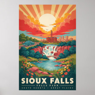 Poster Cartaz Antigo do Parque Falls de Sioux Falls Dakot