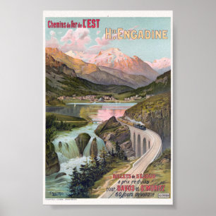 Poster Cartaz Antigo Haute Engadine Suíça 1910