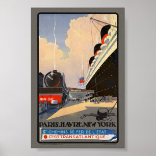 Poster Cartaz Antigo Paris Havre Nova York França 1930
