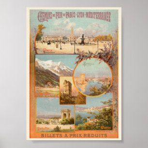Poster Cartaz Antigo PLM Paris Marseille França 1904