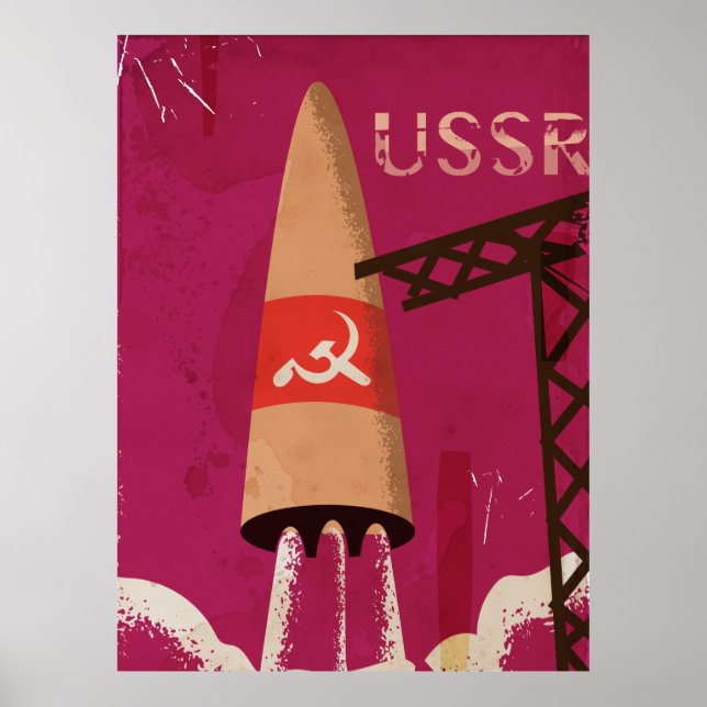 Póster Cartaz Antigo Programa Espacial Soviético URSS (Frente)