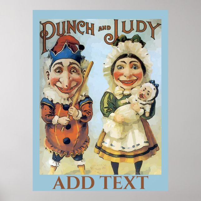 Poster Cartaz Antigo Punch e Judy, adicionar texto (Frente)