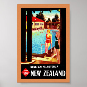 Poster Cartaz Antigo Restaurado da Nova Zelândia Rotorua