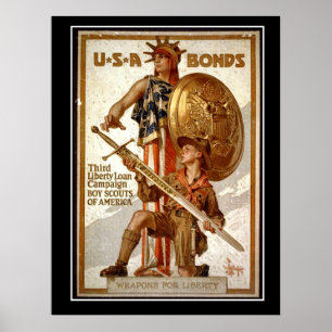 Poster Cartaz antigo Títulos de Guerra EUA Primeira Guerr