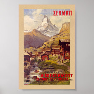 Poster Cartaz Antigo Zermatt Suíça 1900