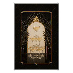 Póster Cartaz Art Deco da Torre de Champanhe Arte para