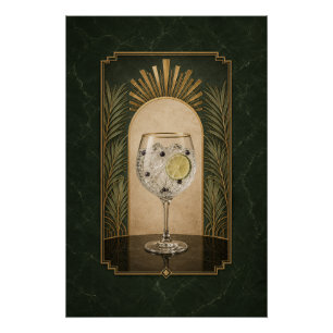 Póster Cartaz Art Déco de Gin & Tonic Arte de Bar