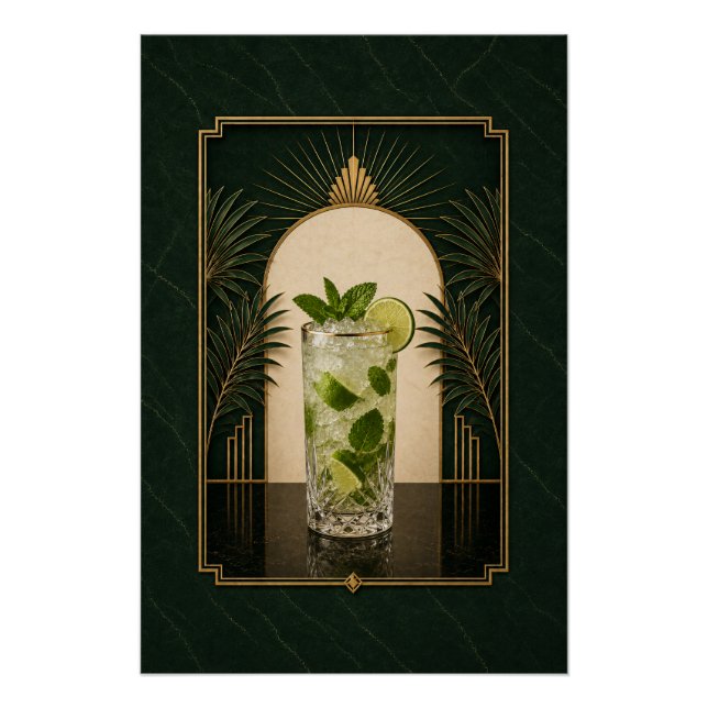 Póster Cartaz Art Déco de Mojito | Arte de Bar (Frente)