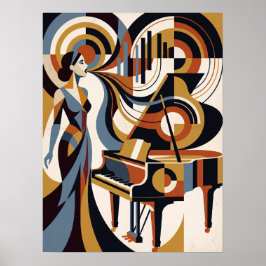 Poster Cartaz Art Déco de Música Vintage Pianista