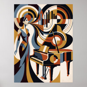 Poster Cartaz Art Déco de Música Vintage Pianista