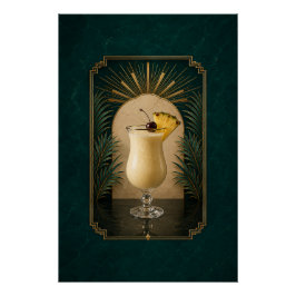 Póster Cartaz Art Déco de Piña Colada | Arte para Bar