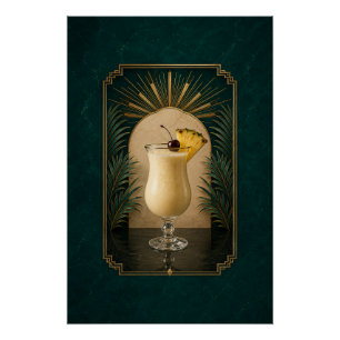Póster Cartaz Art Déco de Piña Colada Arte para Bar