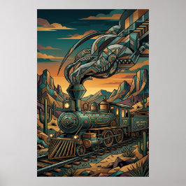 Poster Cartaz Art Déco do Western Express - Trem Geométri