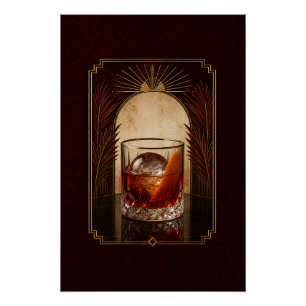 Póster Cartaz Art Déco Negroni Casa Hom Preto Dourado I