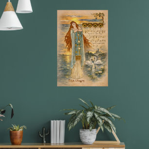Poster Cartaz Art Nouveau Elsa Lohengrin com Cisnes