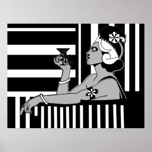 Póster Cartaz Arte Deco Vintage Faixa Preto Branco Grande