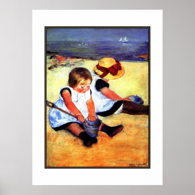 Poster Cartaz Arte Vintage Duas Crianças Na Praia (Frente)