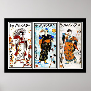 Póster Cartaz Arte Vintage Japonesa O Mikado 3 Painéis