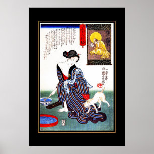 Póster Cartaz Arte Vintage Mulher Japonesa Gato