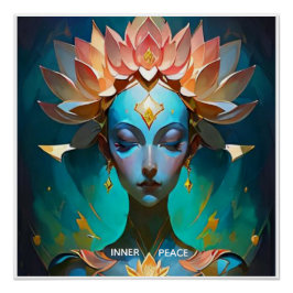 PÓSTER CARTAZ ARTÍSTICO DEUSA ESPIRITUAL LÓTUS MEDITAÇÃO