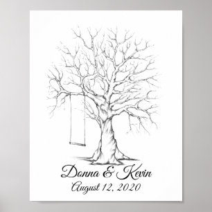 Poster Cartaz Árvore da Pegada Digital do Casamento Desen