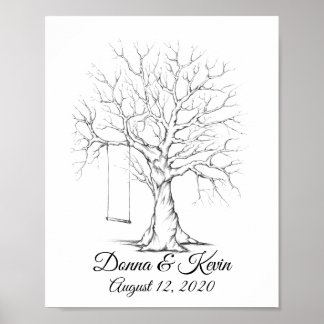 Poster Cartaz Árvore da Pegada Digital do Casamento Desen