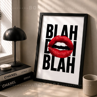 Poster Cartaz Blah Blah Lábios Vermelhos Arte Pop Moda Ar