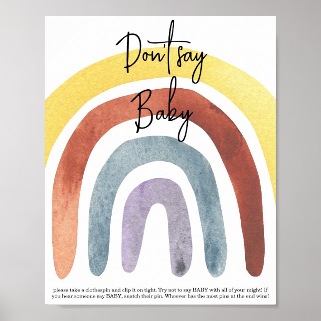 Poster Cartaz Boho Arco-íris Aquarela Não diga bebê (Frente)