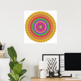 Poster Cartaz Bola Mandala laranja amarelo verde