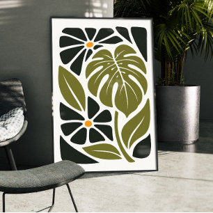 Poster Cartaz Botânico de Monstera Modernista de Meados d