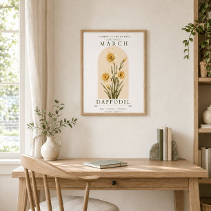 Poster Cartaz Botânico do Narciso Flor do Mês de Março
