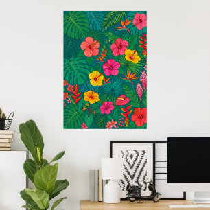 Poster Cartaz Botânico Floral Tropical Parede Colorida