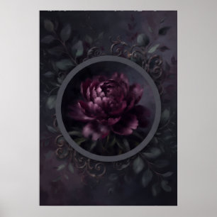Poster Cartaz Botânico Gótico de Peônia Plum Dark