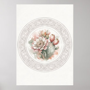 Poster Cartaz Botânico Ornate Flor de Cacto Corado