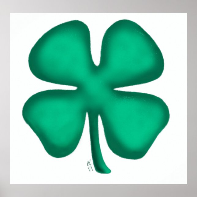 Poster Cartaz branco matte Lucky 4 Leaf Irish Clover (Frente)