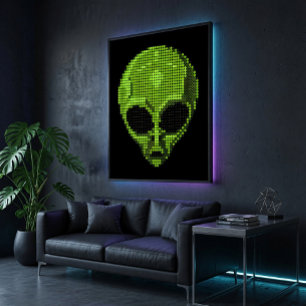 Póster Cartaz Brilhante Cabeça de Alien Verde
