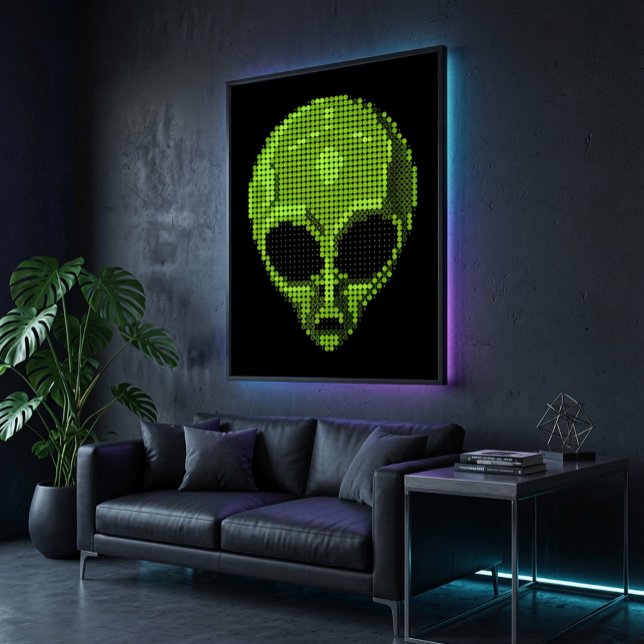 Póster Cartaz Brilhante Cabeça de Alien Verde (Criador carregado)