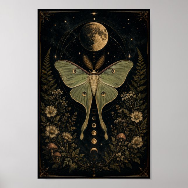 Poster Cartaz Celestial da Mariposa Luna | Fase Lunar Mís (Frente)