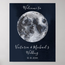 Poster cartaz celestial de lua cheia e estrelas