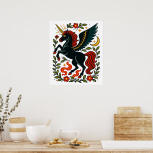 Poster Cartaz Celestial Floral de Pegasus Unicórnio de Ar