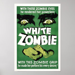 Póster Cartaz cinematográfico branco do monstro do zombi